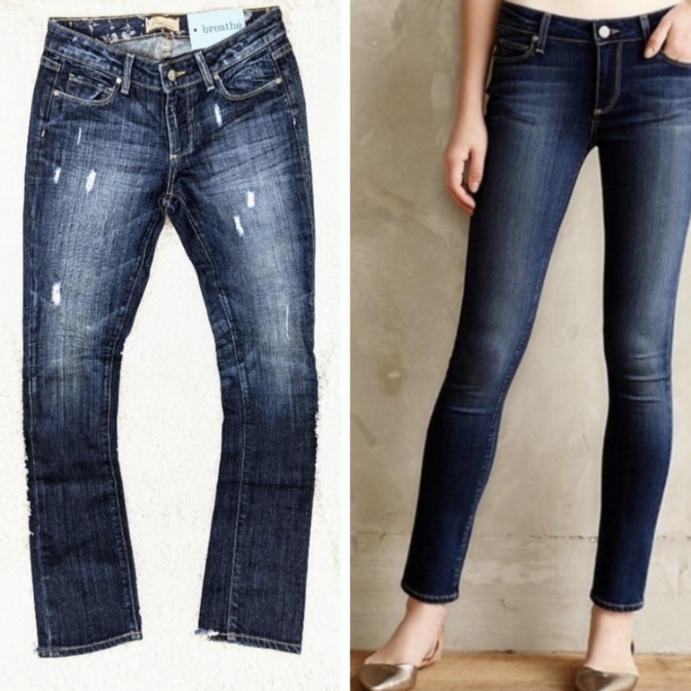 Paige Skyline Verdugo Distressed Destructed Raw Hem Jeans 25